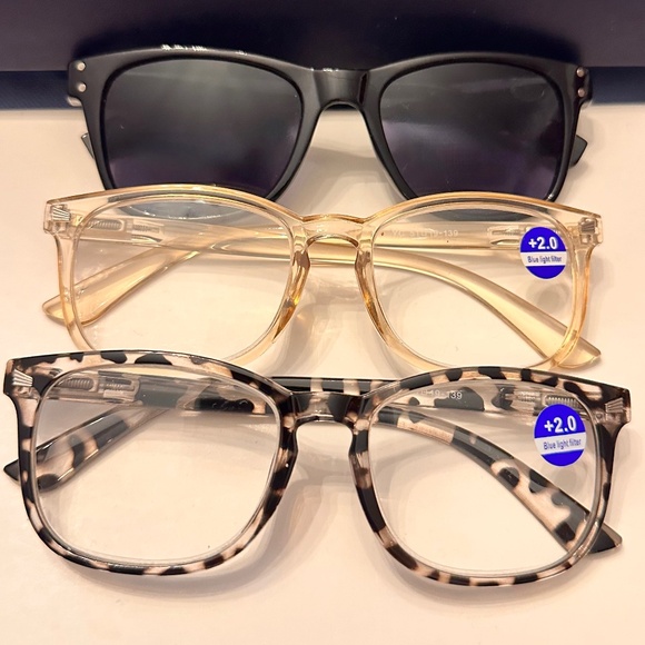 New (2) Blue Light Readers + (1) Full Reader Sunglasses +2.0 - Picture 1 of 16